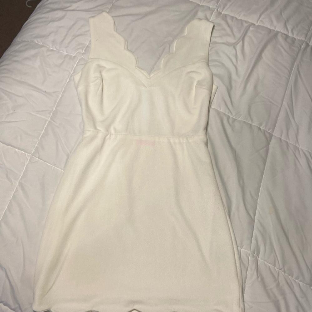 Scalloped white tank dress - short